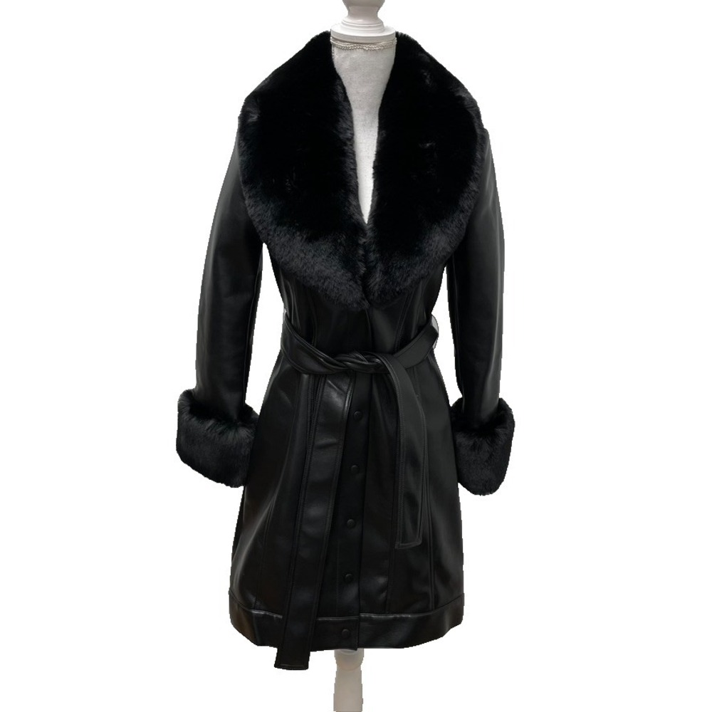 Alice‎ + Olivia Trench Coat Womens XS Stari Vegan Leather Faux Fur Combo Edgy